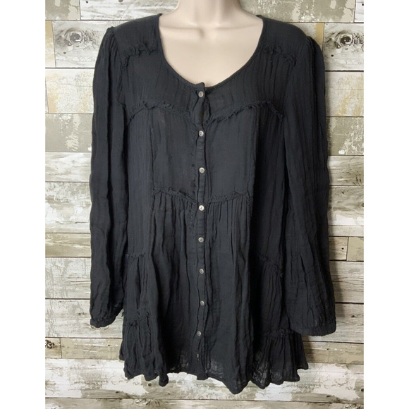 Free People Womens Black Sheer Button Down Tunic Top Size S - Picture 3 of 3